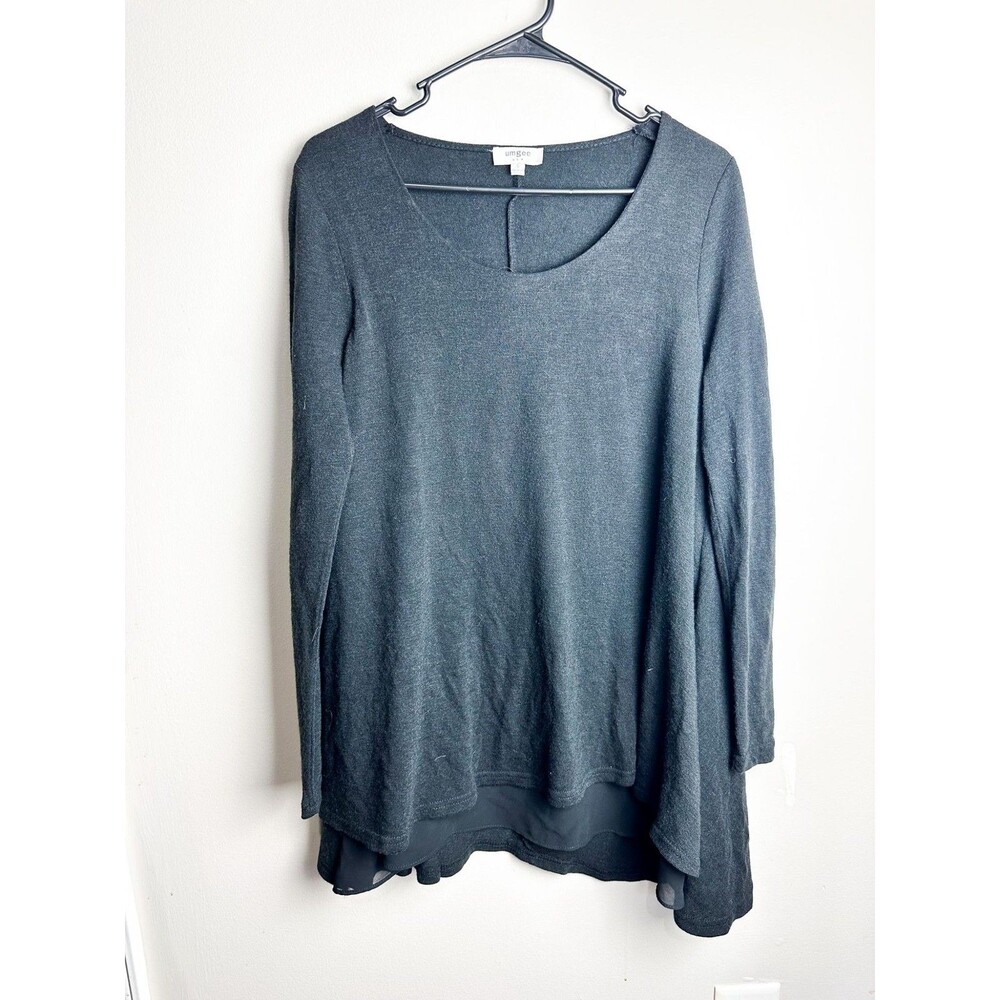 Umgee Tiered Layered Tunic Knit Scoop Neck Sweater Womens Pullover Small